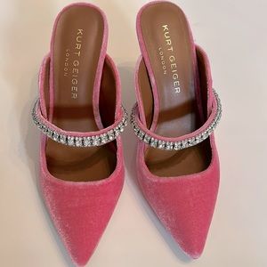 Kurt Geiger Pink Velvet Pointed Toe Heels with Crystal Strap